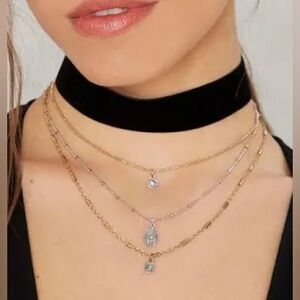 NWT NastyGal Black Velvet Choker Layered Necklace